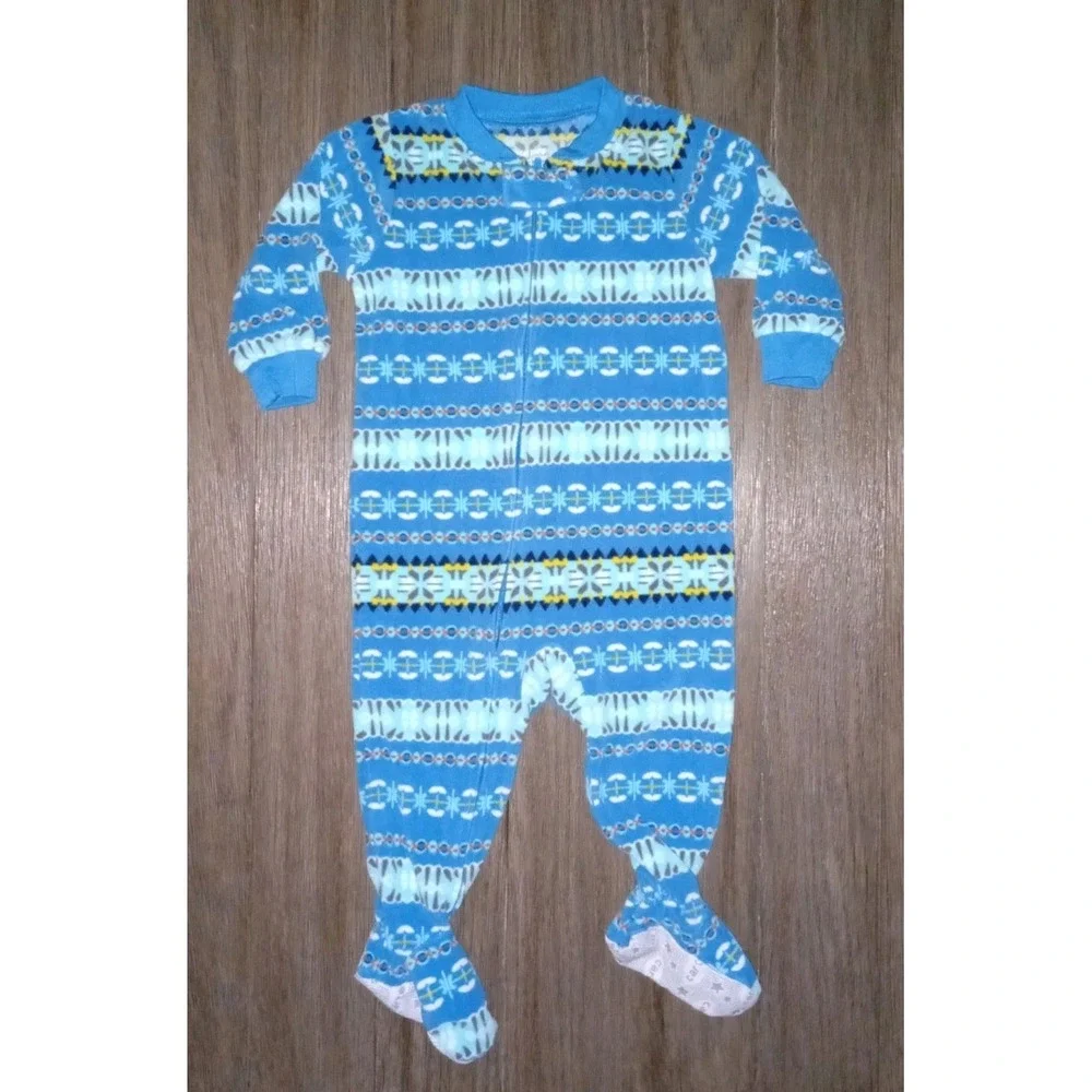 Carter's Unisex 12M Blue Patterned Fleece Zipper Long Sleeves Footie Pajama